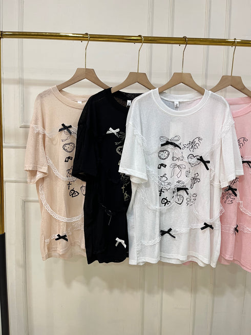 Lacey Detail Transparent Free Size T-Shirts